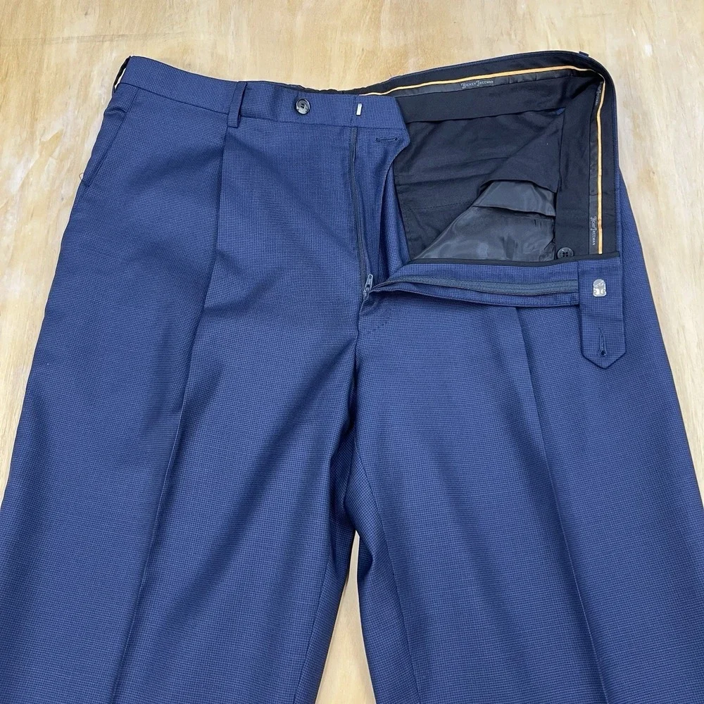 Hickey Freeman Custom Suit Mens 48L Tailored Fit Cuffed Pleated Pants 37x33 Navy